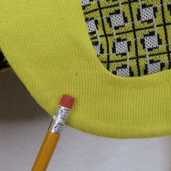 Buchanan Kang Women 10 Yellow Geometric Tight Knit Long Sleeve Cardigan Sweater - Picture 4 of 9